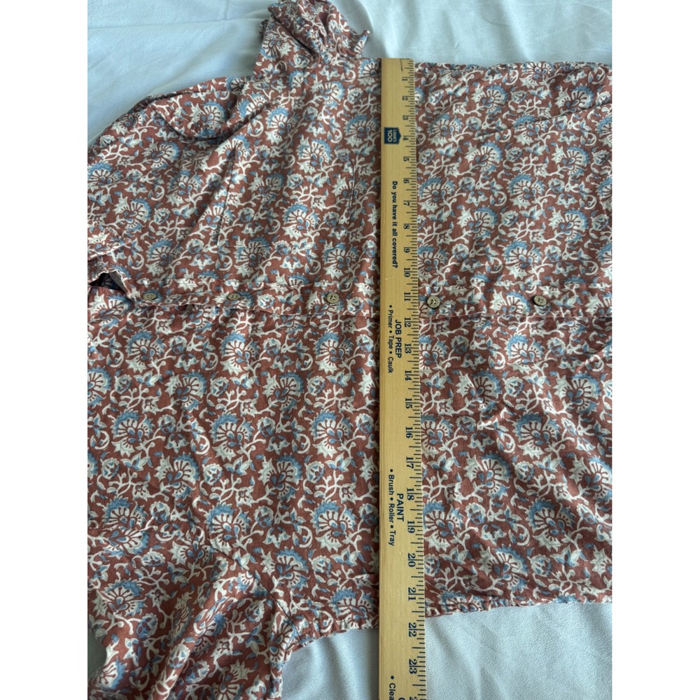 Faherty Brand Breeze Shirt Mens Large Block Print Floral Boho Coastal Red Blue - Picture 6 of 7